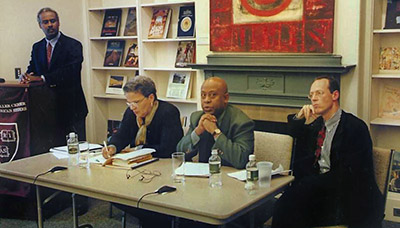 Alix Cantave, Michèle Pierre-Louis, Michel-Rolph Trouillot and Paul Farmer at the Harvard University’s Haitian Studies Series in February 2001.